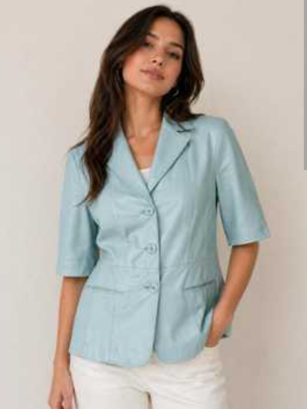 Terry Lewis Classic Luxuries Light Aqua Leather Jacket